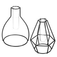 Vase en verre suspendu à tube à fleurs hydroponique à suspendre + support de base