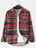 Velours côtelé hommes bohême Style ethnique imprimé poitrine poche revers col Vintage chemises à manches longues