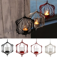 Verre Fer Suspendu Verre Fer Art Lanterne Thé Lumière Bougeoir Jardin Décorations