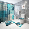 Vert Bleu Gris Peinture Abstraite Rideau De Douche Ensemble Gris Vintage Rétro Tapis Antidérapants Couvercle De Toilette