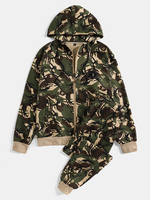 Veste à capuche à imprimé camouflage pour homme Pantalon de jogging Sports Tenues décontractées à deux pièces