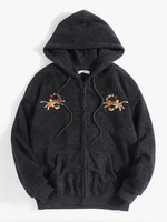 Veste à capuche à manches longues avec poche kangourou et peluche brodée tigre pour homme