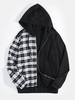 Veste à capuche à manches longues zippée à carreaux pour homme avec poche