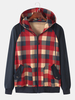 Veste à capuche à manches raglan et patchwork à carreaux pour homme avec poche