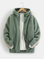 Veste à capuche avec cordon de serrage chaud à rayures latérales en sherpa pour homme
