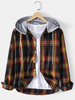 Veste à capuche boutonnée à manches longues en tartan pour homme