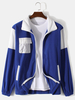 Veste à capuche contrastée pour homme avec revers à glissière et revers coupe décontractée