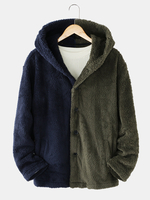 Veste à capuche décontractée en peluche avec coutures contrastantes pour hommes