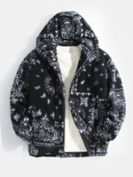 Veste à capuche de style ethnique Sherpa chaud imprimé baroque pour hommes avec poche