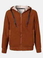 Veste à capuche doublée en laine dagneau chaude et épaisse pour homme de couleur unie avec poche