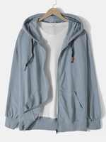 Veste à capuche en coton simple avec fermeture à glissière et poche kangourou pour homme