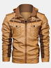 Veste à capuche en cuir PU avec fermeture à glissière vintage pour hommes avec poche