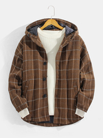 Veste à capuche en tissu de laine avec poche boutonnée à carreaux pour homme