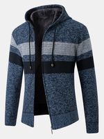 Veste à capuche pull à tricoter chaud épais à rayures pour hommes