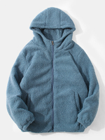 Veste à capuche simple en peau de mouton retournée chaude de couleur unie pour hommes