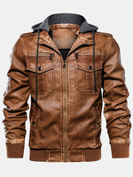 Veste à capuche vintage en cuir PU pour homme