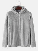 Veste à capuche zippée à manches longues en peluche moelleuse pour homme