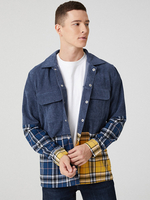 Veste à manches longues à carreaux en velours côtelé pour homme avec double poche