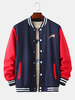 Veste à manches longues à col de baseball et patchwork contrastant pour hommes