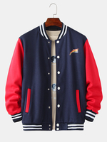 Veste à manches longues à col de baseball et patchwork contrastant pour hommes