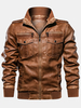 Veste à manches longues à glissière à col montant en cuir PU pour hommes avec poche