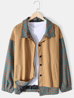 Veste à manches longues à manches longues et patchwork à carreaux pour hommes