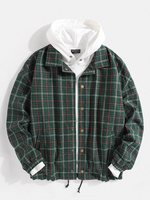 Veste à manches longues à revers à carreaux vintage pour homme avec poche