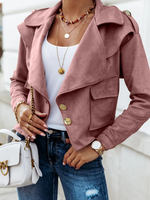 Veste à manches longues décontractée à manches longues en faux suède solide pour femmes avec poche