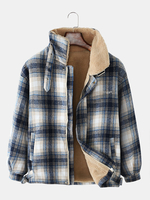 Veste à manches longues doublée en polaire chaude à carreaux pour hommes