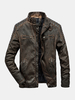 Veste à manches longues en cuir PU lavé vintage pour homme
