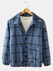Veste à manches longues en laine à revers à carreaux vintage pour homme avec poche