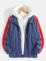 Veste à manches raglan à glissière de couleur contrastée pour homme avec poche