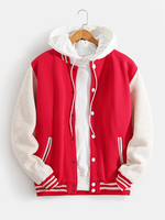 Veste à poche oblique chaude et ample à col de baseball patchwork simple pour homme