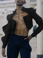 Veste Blazer Courte à Manches Longues à Col Revers pour Hommes