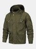 Veste cargo décontractée en coton lavé utilitaire multi-poches pour homme avec capuche amovible