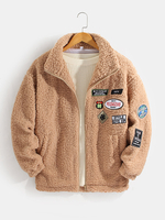 Veste chaude Sherpa à motif appliqué pour hommes avec poche