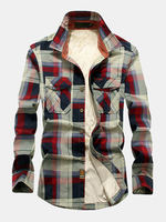 Veste chemise doublée polaire épaissie à carreaux en coton pour homme