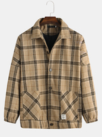 Veste col à carreaux en laine à grandes poches pour hommes