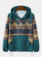 Veste coupe-vent portable à capuche zippée à motif ethnique pour homme