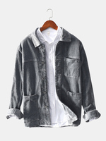Veste décontractée chaude à manches longues en velours côtelé vintage multi poches pratiques pour hommes