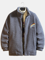 Veste décontractée chaude en polaire zippée brodée arc-en-ciel pour homme
