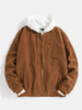 Veste décontractée en peluche pour homme avec col de base-ball à glissière de couleur unie avec poche