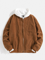 Veste décontractée en peluche pour homme avec col de base-ball à glissière de couleur unie avec poche