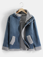 Veste décontractée épaisse doublée en peau de mouton retournée de couleur unie pour hommes