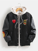Veste de baseball à manches longues en cuir PU brodé drôle pour homme