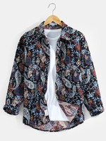 Veste de chemise de style ethnique à revers boutonné pour homme