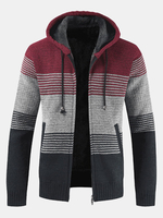 Veste de couleur assortie à capuche pour hommes en velours épais décontracté à tricoter thermique cardigans