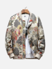 Veste de coupe slim zippée à broderies florales pour hommes de style ethnique