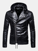 Veste de motard à capuche pour homme en cuir PU avec fermeture à glissière asymétrique avec cordon de serrage