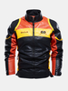 Veste de moto en cuir PU avec broderie pour hommes